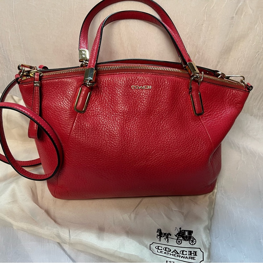 Coach leather satchel, coral-pink color